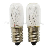 Close-up of two E14/E12 base miniature light bulbs T16x48 220V with clear glass and visible filaments
